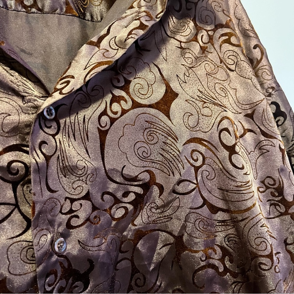 Pronti Collection Brown Satin Burnout Paisley Button Up Shirt Men’s 3XL Y2K - Picture 5 of 7